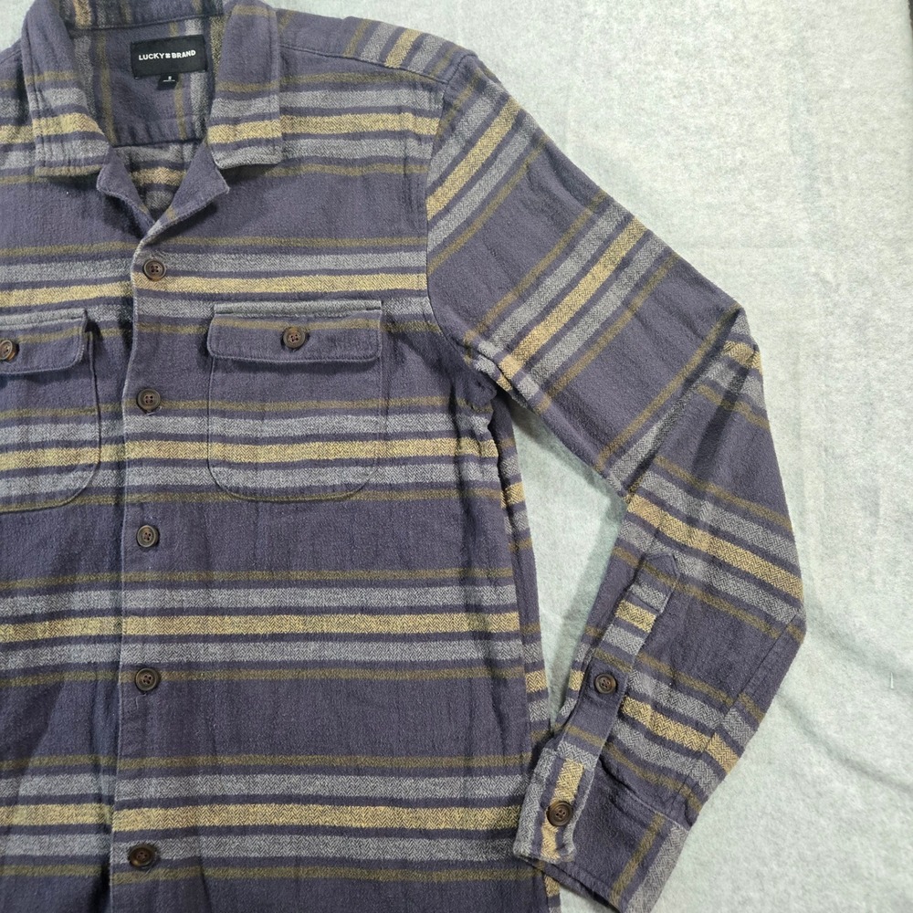 Lucky Brand Mens Small Blue Tan Striped Flannel Button Down Shirt F00245 - Picture 12 of 16